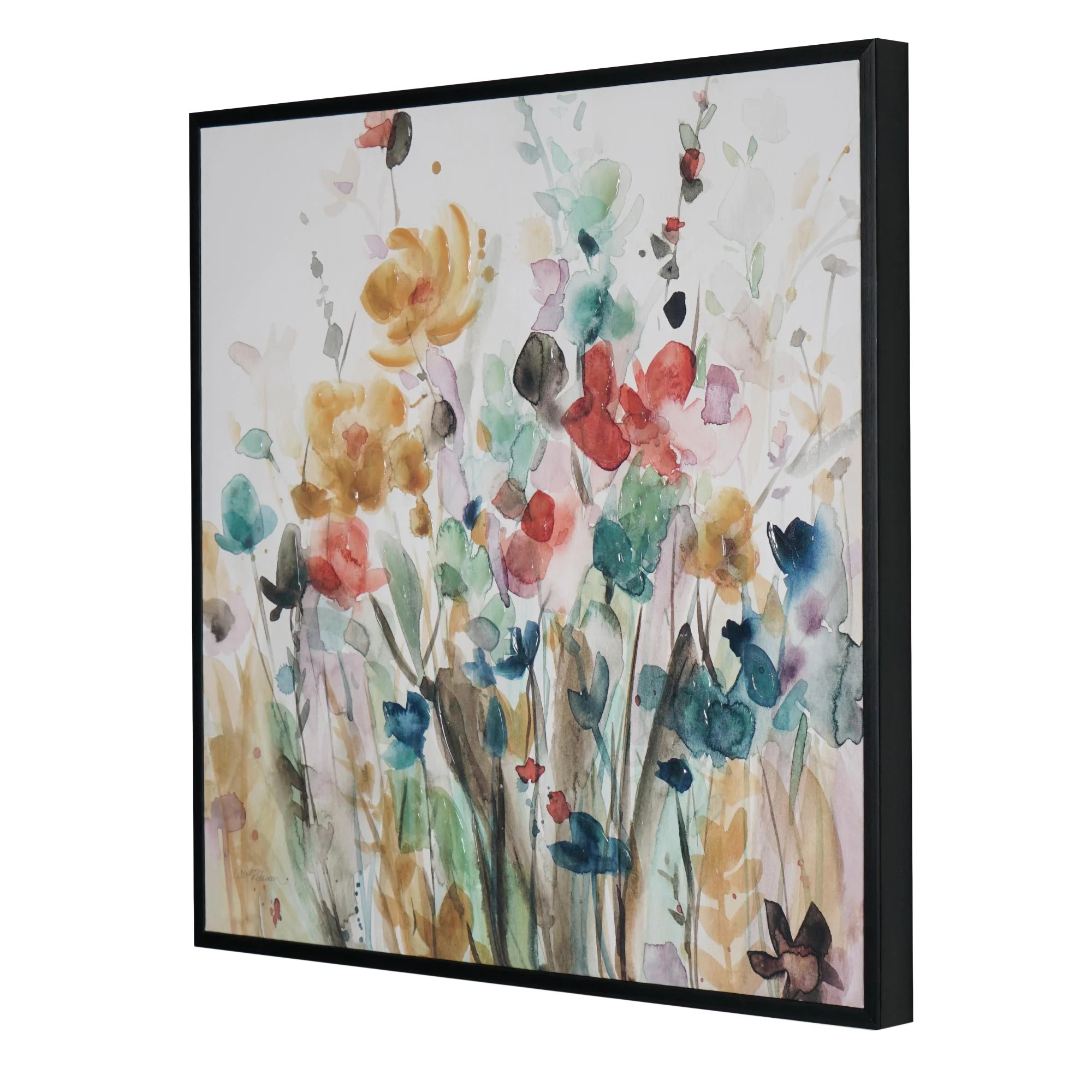 American Art Decor Watercolor Flowers Floral Botanical Embellished Textured Impasto Framed Canvas... | Walmart (US)