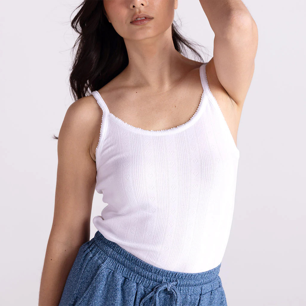 Solid Pointelle White Women's Camisole | White | Posh Peanut