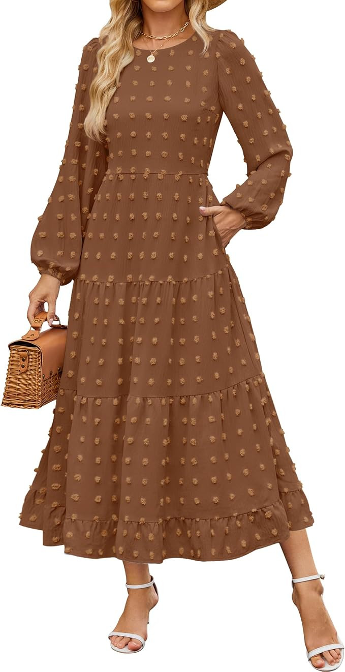 ZESICA Women's Long Sleeve Swiss Dot Maxi Wedding Guest Dresses | Amazon (US)