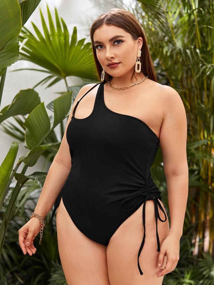 Plus Cut-out One Shoulder One Piece Swimsuit | SHEIN