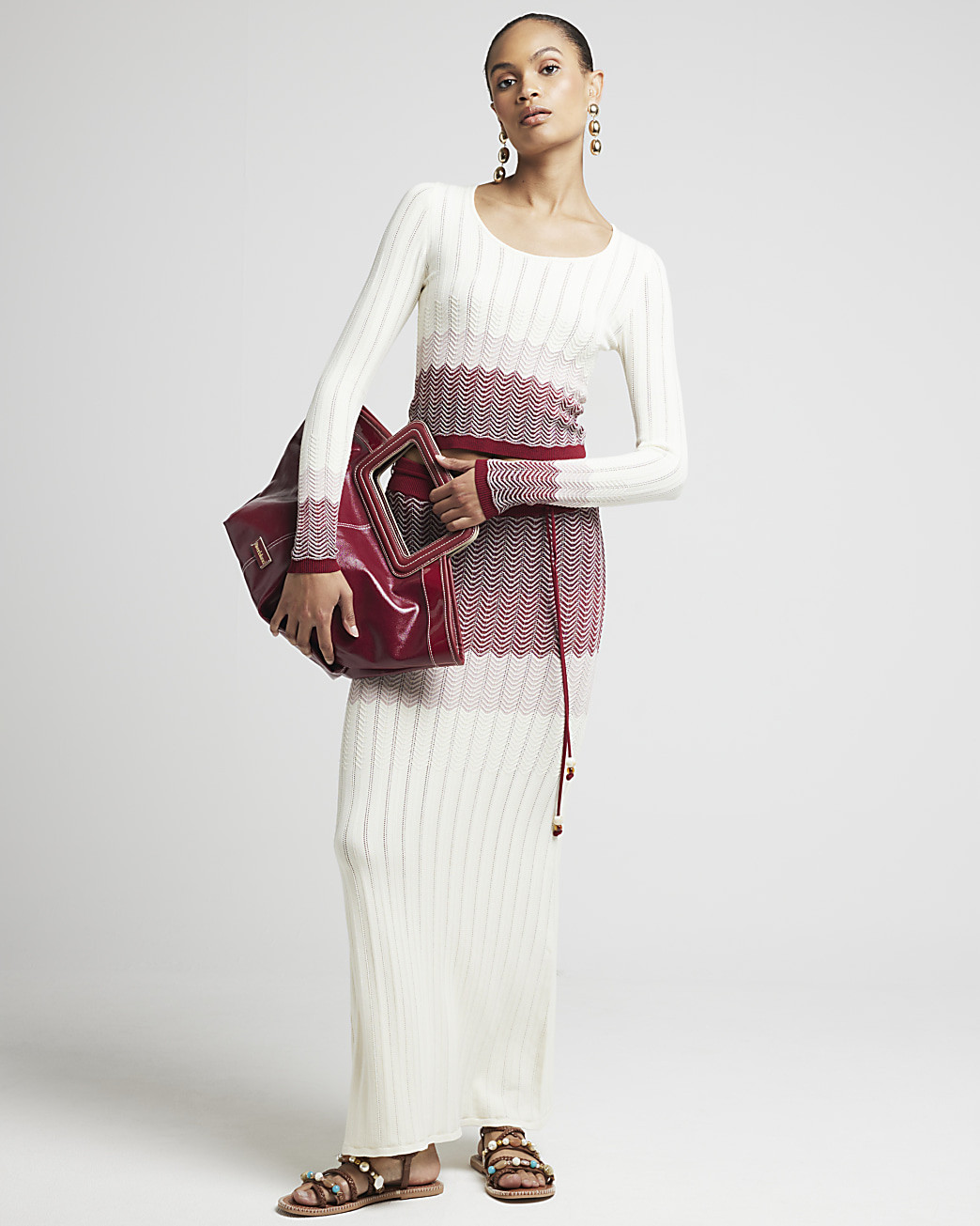 Red chevron knit long sleeve top | River Island (UK & IE)