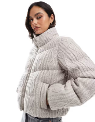 Hollister cable knitted high neck cropped jacket in mocha | ASOS (Global)