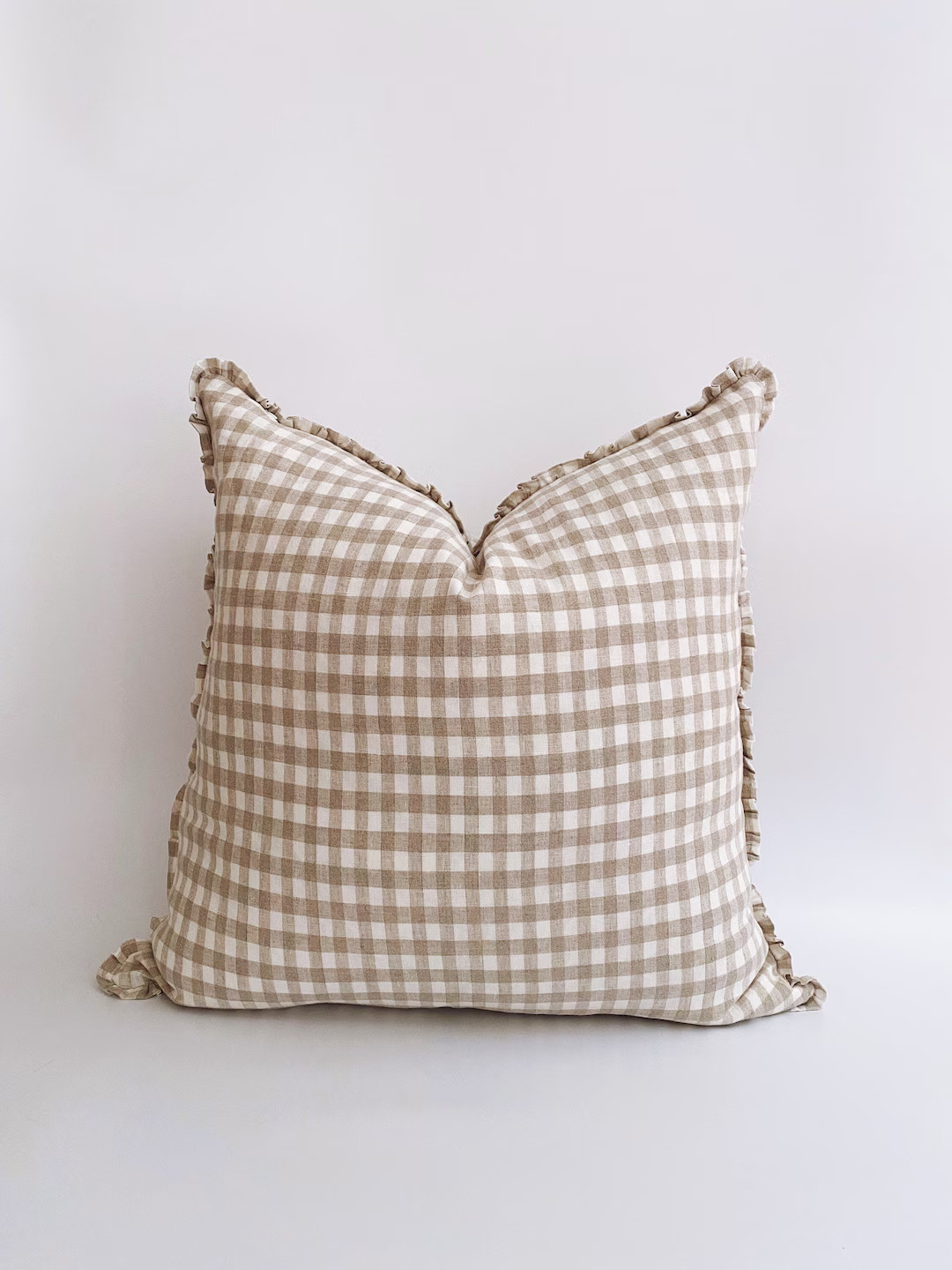 The Tan Plaid 22 Linen Pillow Cover Gingham European Linen French Linen Pillow Neutral Linen Pill... | Etsy (US)