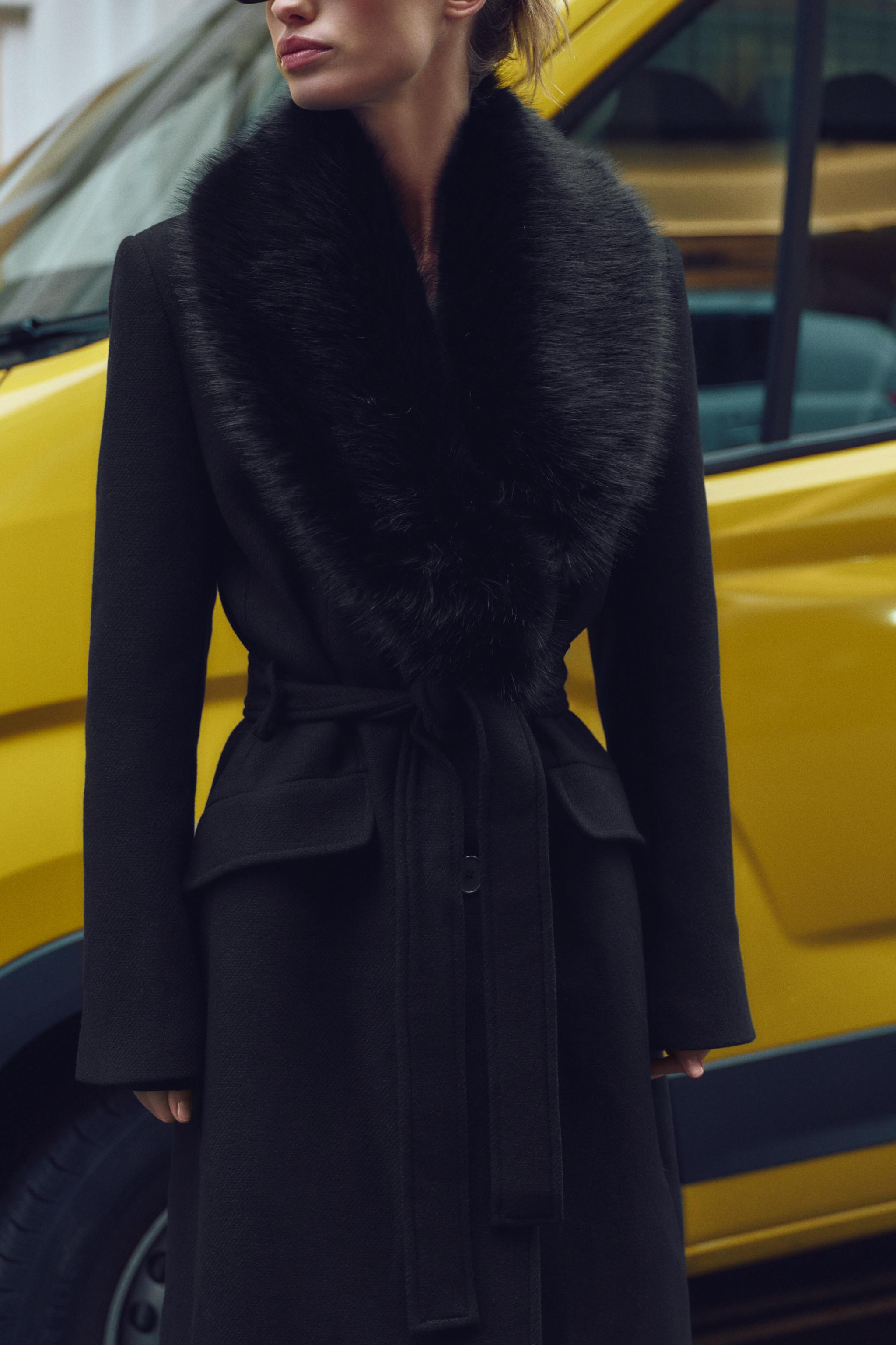 FAUX FUR WOOL BLEND LAPEL COLLAR COAT | Zara US