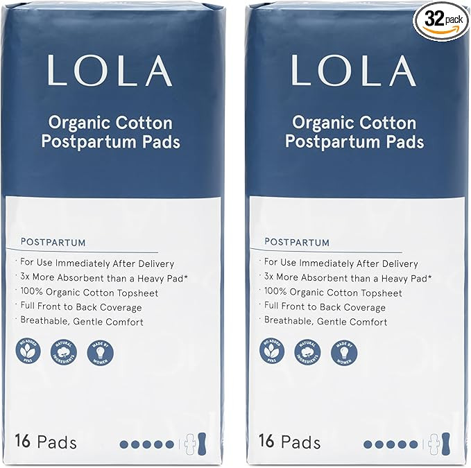 LOLA Organic Cotton Postpartum Pads - Max Absorbency Pads for Postpartum Bleeding - Extra-Long Ov... | Amazon (US)