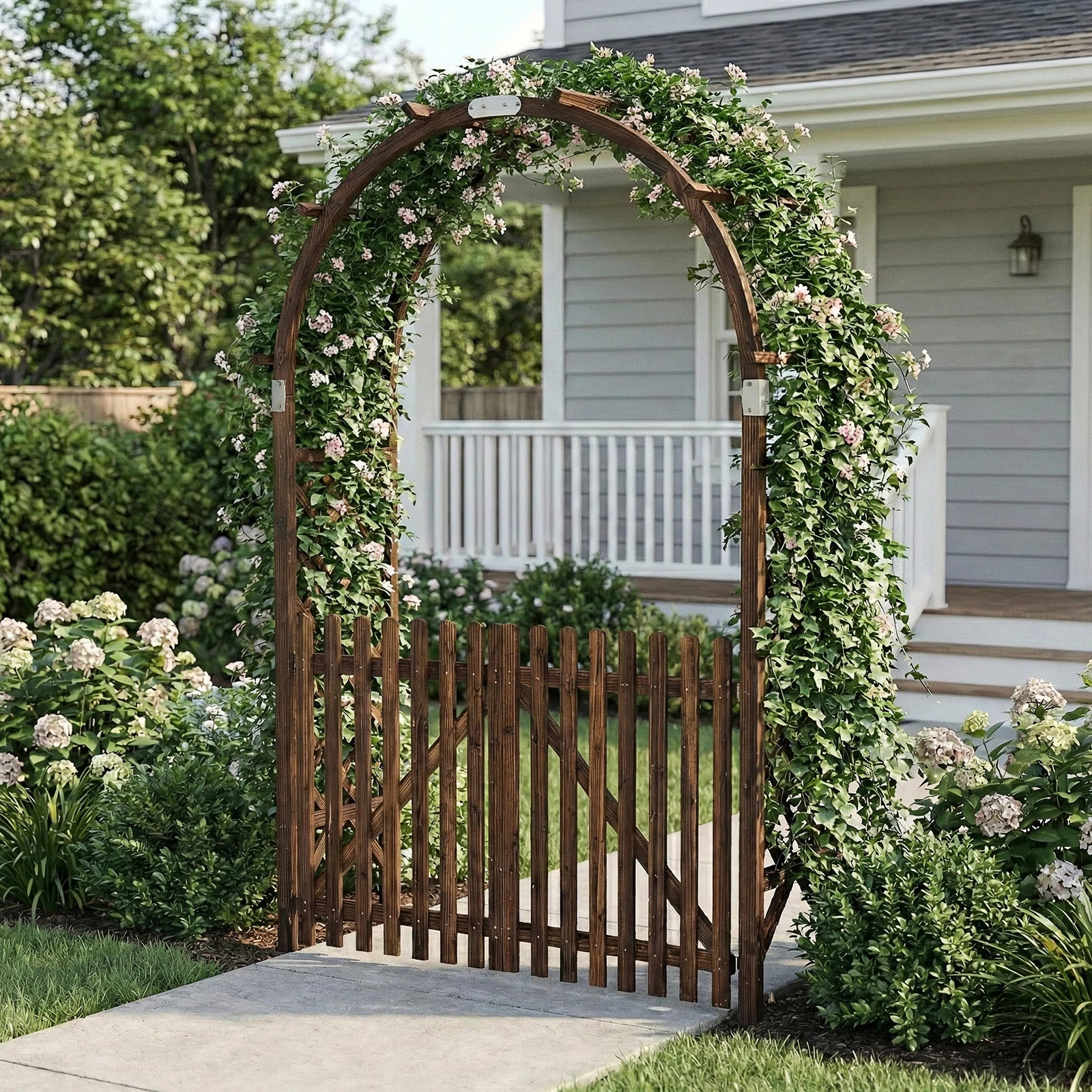 7.1' X 4.5' Tan Wood Garden Arbor With Gate | Wayfair North America