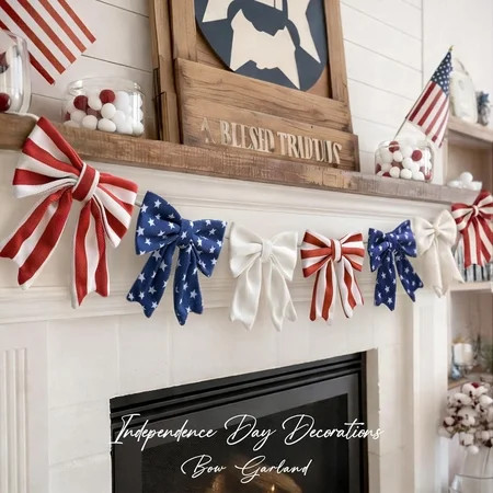 4th of July Decorations - 6.5 FT Patriotic Bow Garland - Memorial Day Decor - America 250th Anniversary Decoration - Fourth of July Home Party Supplies Independence Day Accessories for Indoor Outdoor | Walmart (US)