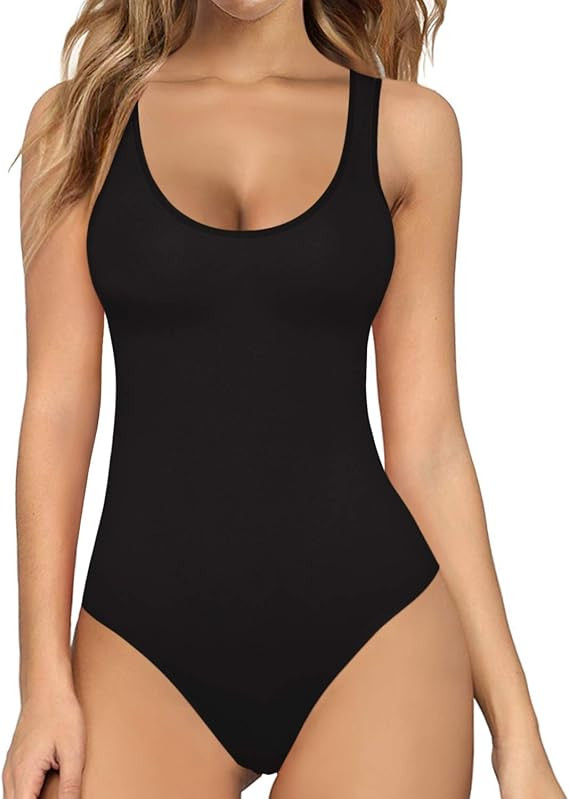 MANGOPOP Women's Round Neck Sleeveless T Shirt Tank Top Bodysuits Jumpsuits | Amazon (US)