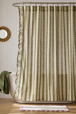 Ivy Cotton Printed Ruffle Stripe Shower Curtain | Anthropologie (US)