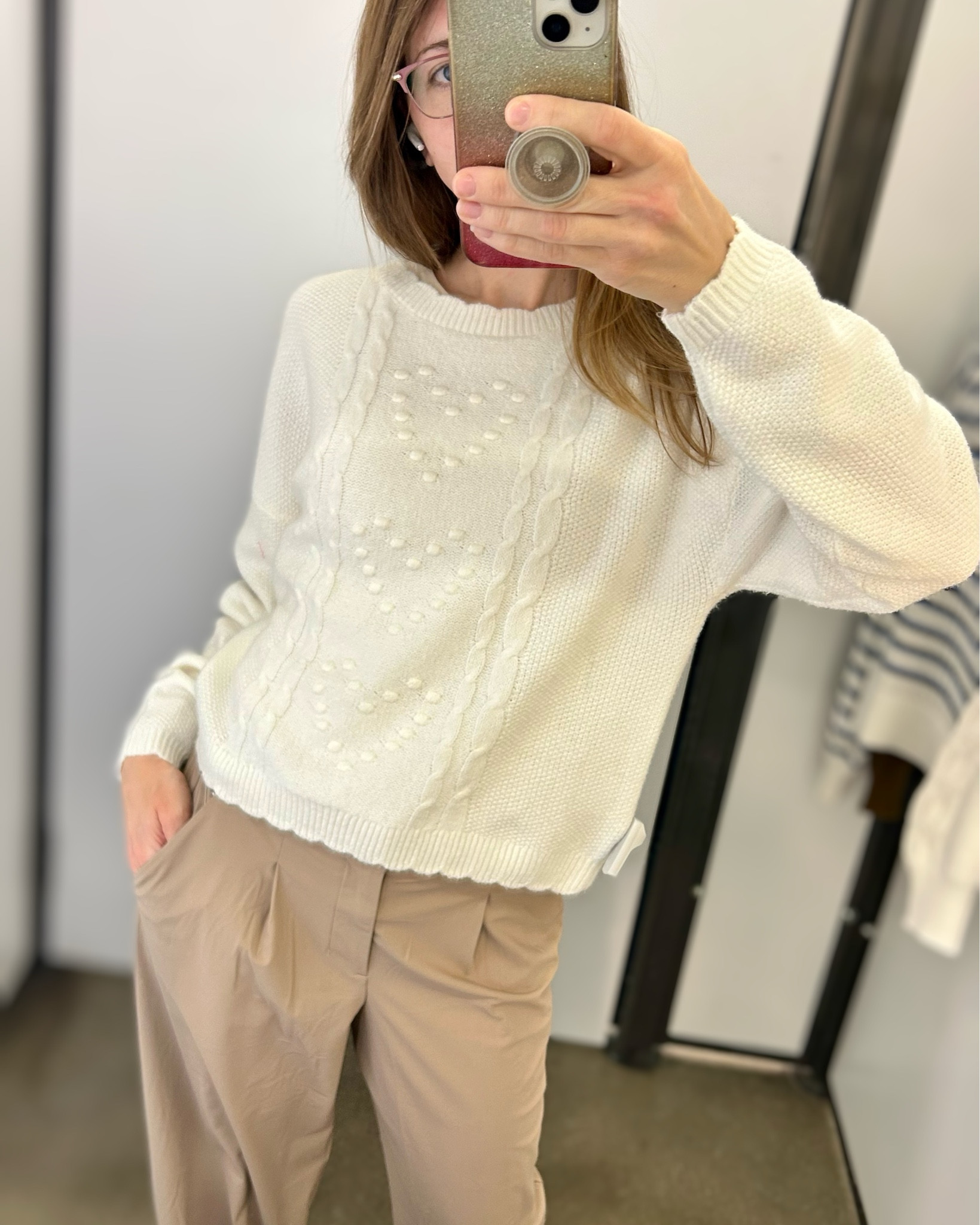 What a sweet sweater for Valentine’s Day! The hearts across the bust are adorable, but subtle enough that you could wear this sweater during any season (Not just Valentine’s).

By the way. This top would look gorgeous with a pair is satin pants (I’ll link mine below!) I found that the LOFT satin pants in regular length are perfect (I’m 5’4”). But they also come in tall and petite. The Satin pants from Target run a little long for me.

Sweater - Old Navy, size xs, color Sea Salt
Trousers - Old Navy, size xs, color Salt Marsh

#LTKootd #LTKOver40