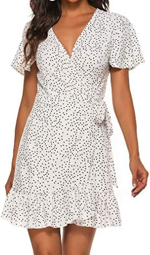 Naggoo Women's Summer Wrap Dresses V Neck Polka Dot Print Ruffle Short Sleeve Mini Floral Boho Dr... | Amazon (US)