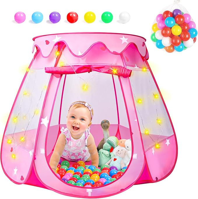DISHIO Pop Up Princess Play Tent With Star Lights - Ball Pit with 50 Balls for Toddlers - Indoor ... | Amazon (US)