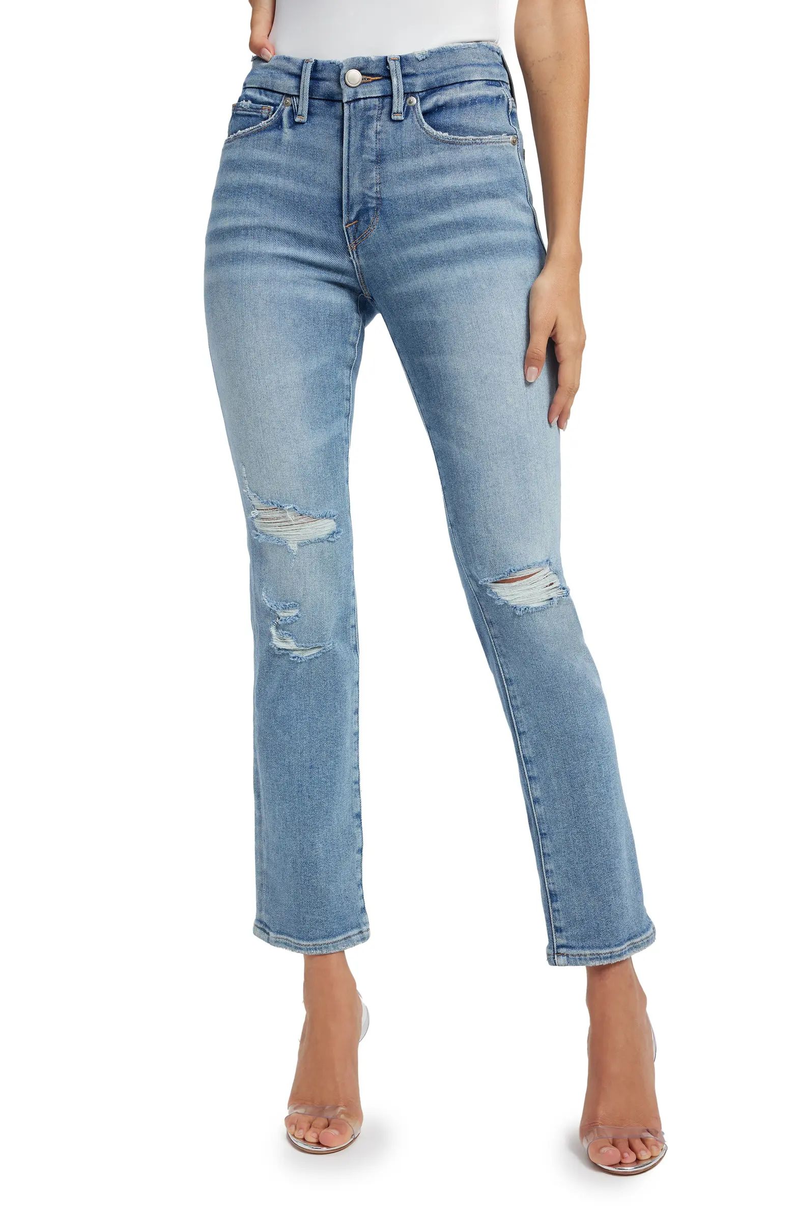 Good American Good Legs Distressed Stretch Straight Leg Jeans | Nordstrom | Nordstrom