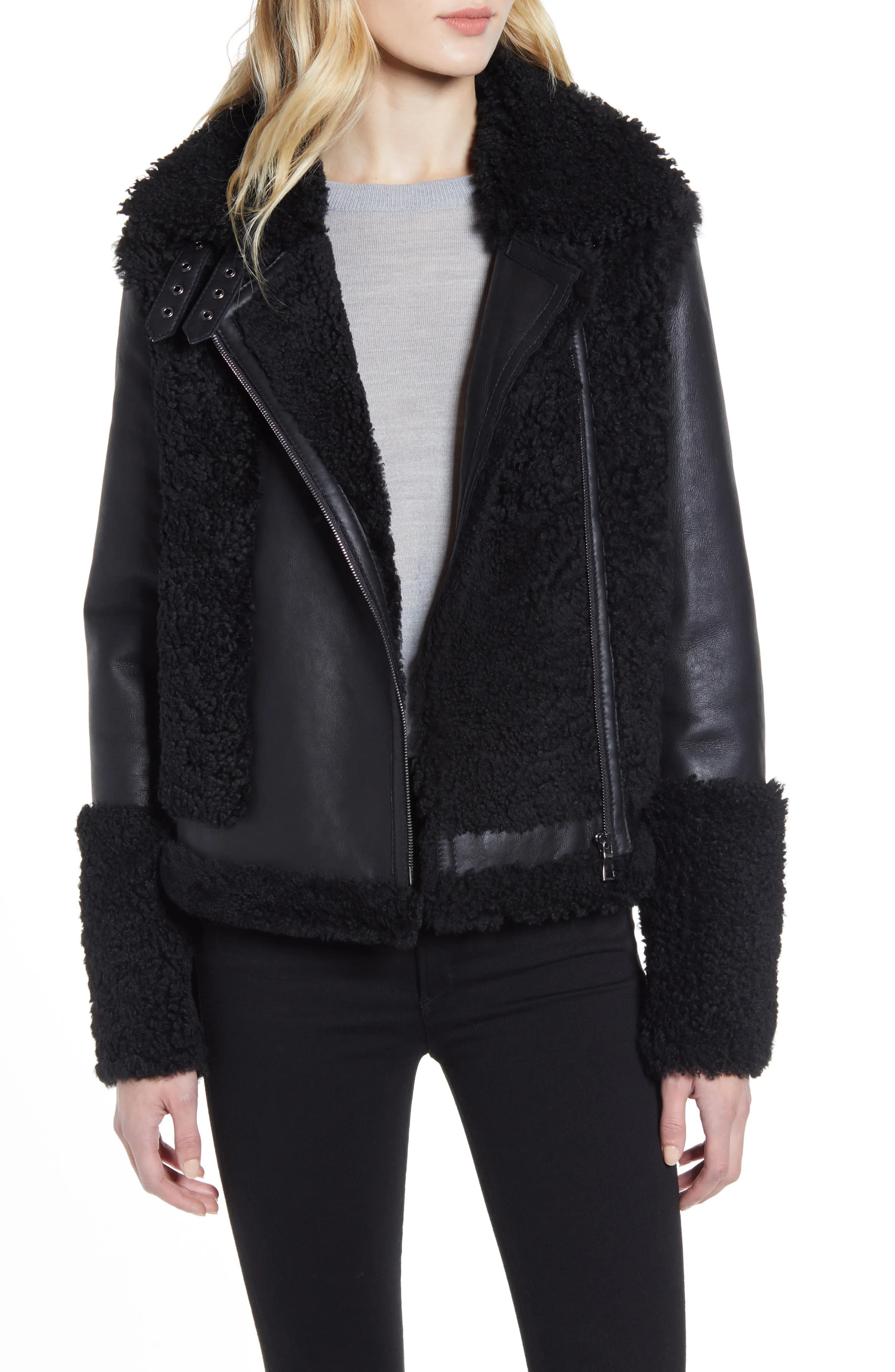 Soul Reversible Genuine Shearling Moto Jacket | Nordstrom