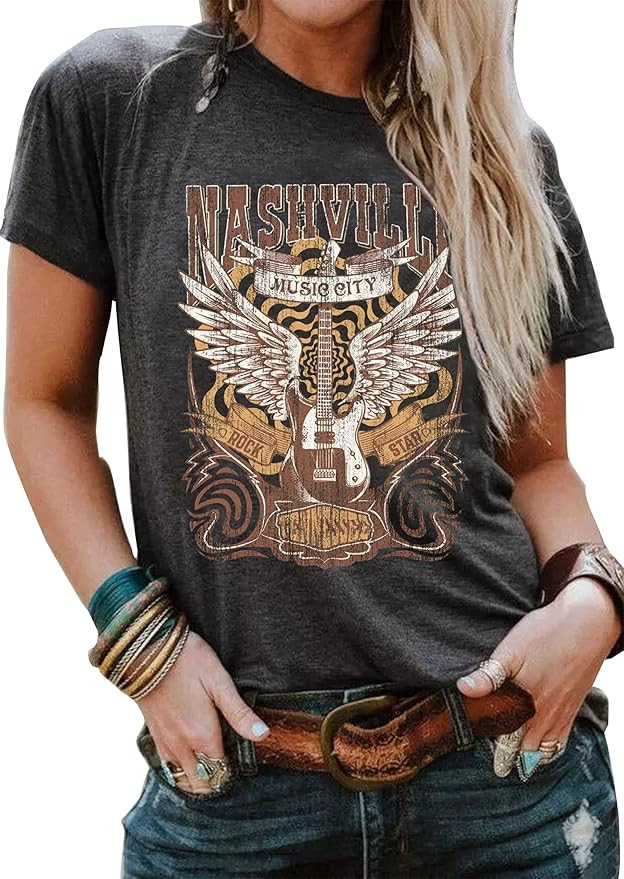 Music City Shirt for Women Country Music T-Shirt Vintage Guitar Wings Graphic Country Concert Tee... | Amazon (US)