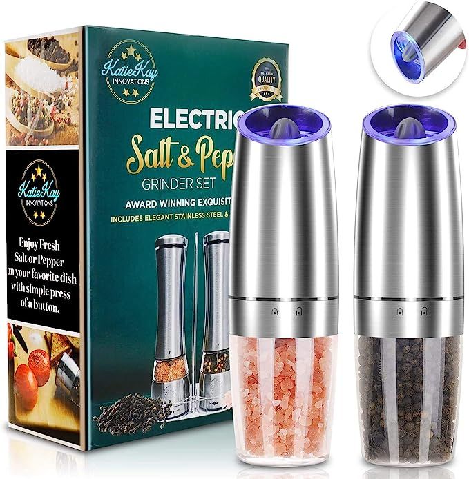 JOBKIM Gravity Electric Pepper Grinder set of 2, Automatic Salt and Pepper Mill Grinder, Battery ... | Amazon (US)