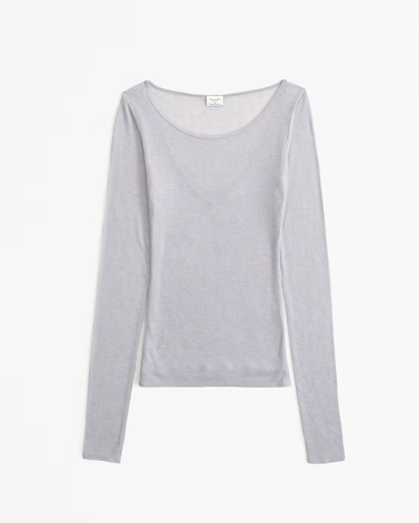Long-Sleeve Sheer Rib Crew Top | Abercrombie & Fitch (US)