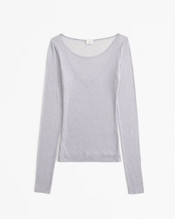 Long-Sleeve Sheer Rib Crew Top | Abercrombie & Fitch (US)