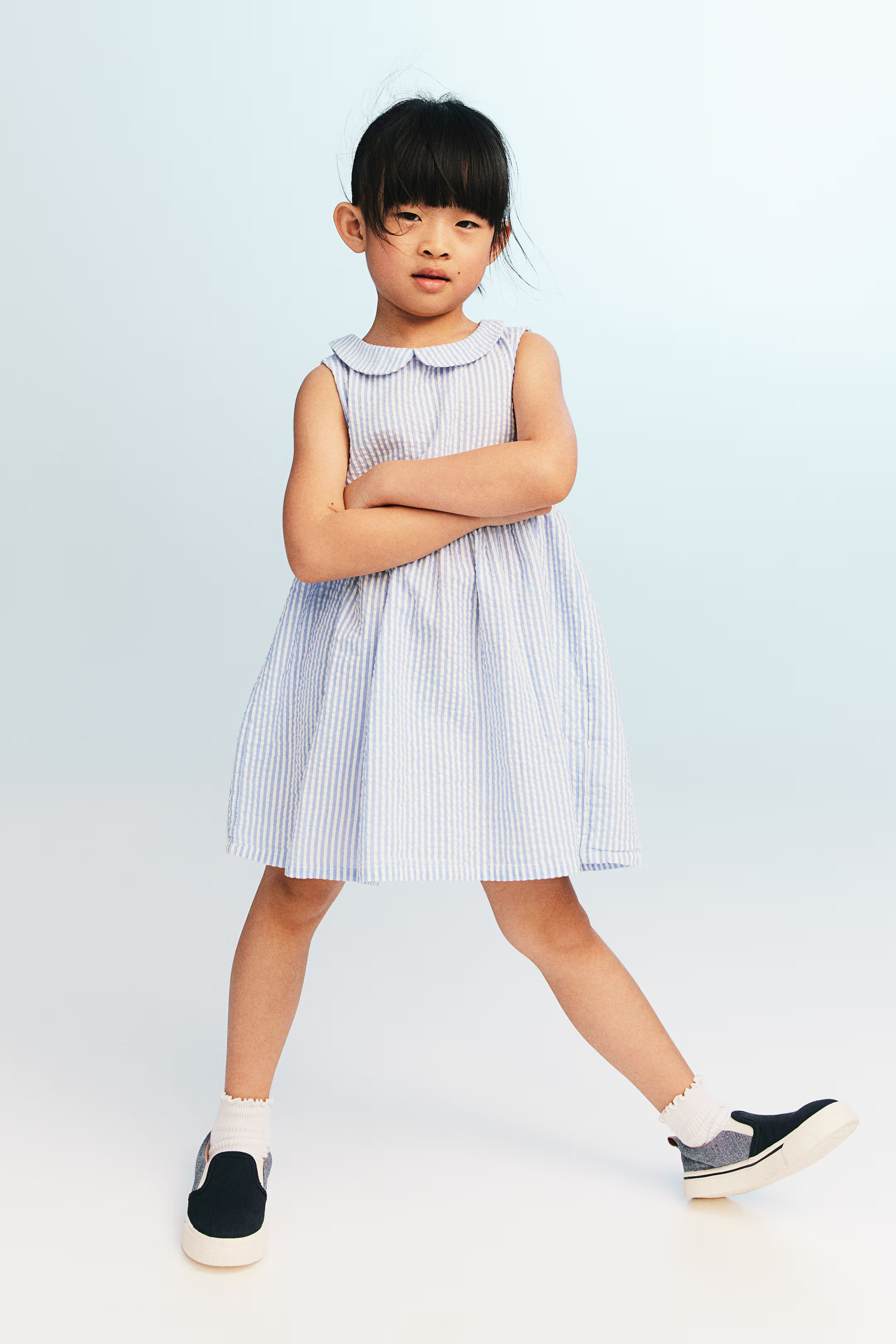 Cotton Dress - Round Neck - Sleeveless - Light blue/striped - Kids | H&M US | H&M (US + CA)