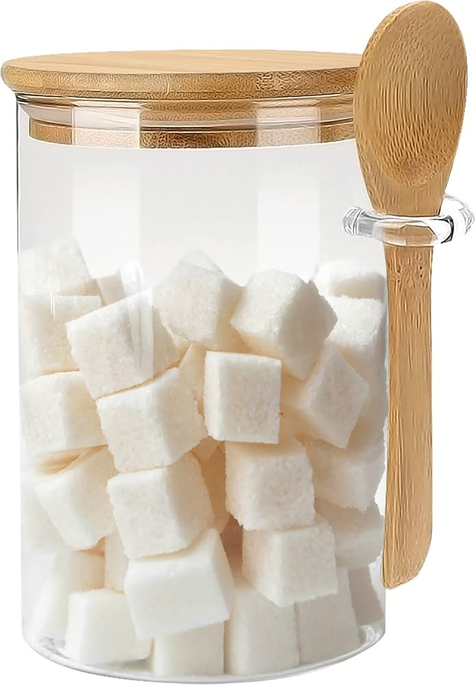 Glass Sugar Container with Spoon - 1 Pack 15oz Glass Jars with Bamboo Lid and Spoon, Bamboo Lid S... | Amazon (US)