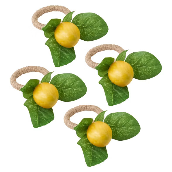 4pk Plastic Lemon Design Napkin Ring Holders Yellow - Saro Lifestyle | Target