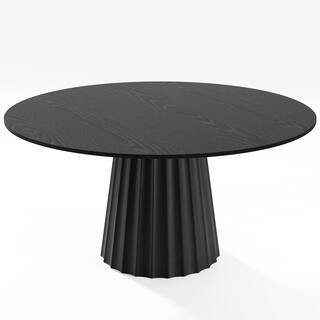60 in. Solid Wood Pedestal Black Dining Table Round Kitchen Table Seats 6 | The Home Depot