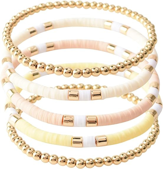 GOOJIDS Surfer Heishi Clay Bead Bracelets for Women Bohemian Stackable Gold Beaded Stretch Bracel... | Amazon (US)