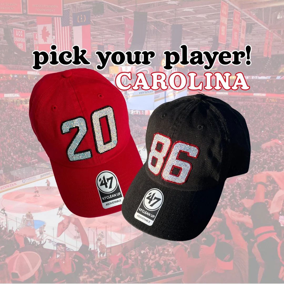 Carolina Hurricanes Rhinestoned Player Number Hat - 47 Brand | Etsy (US)