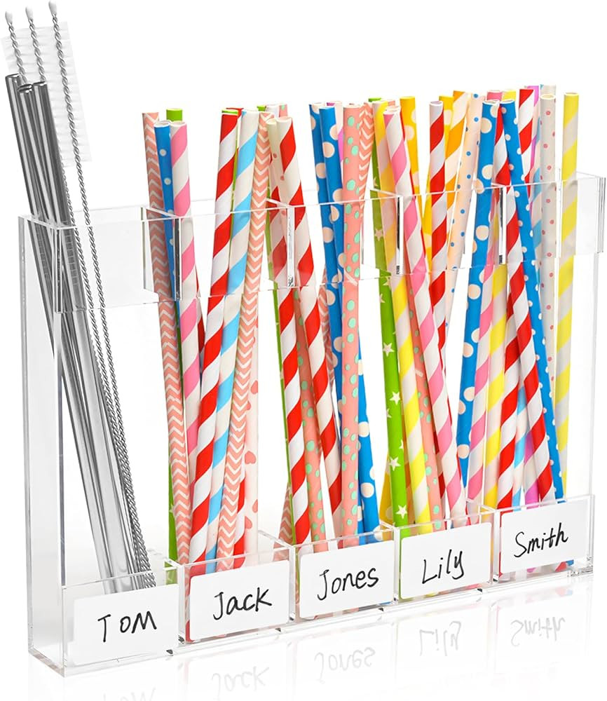 9.5" Acrylic Straw Holder for Cabinet Door, Space-Saving Straw Organizer for Cabinet Door with Do... | Amazon (US)