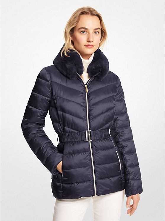 Faux Fur Trim Quilted Nylon Packable Puffer Jacket | Michael Kors US