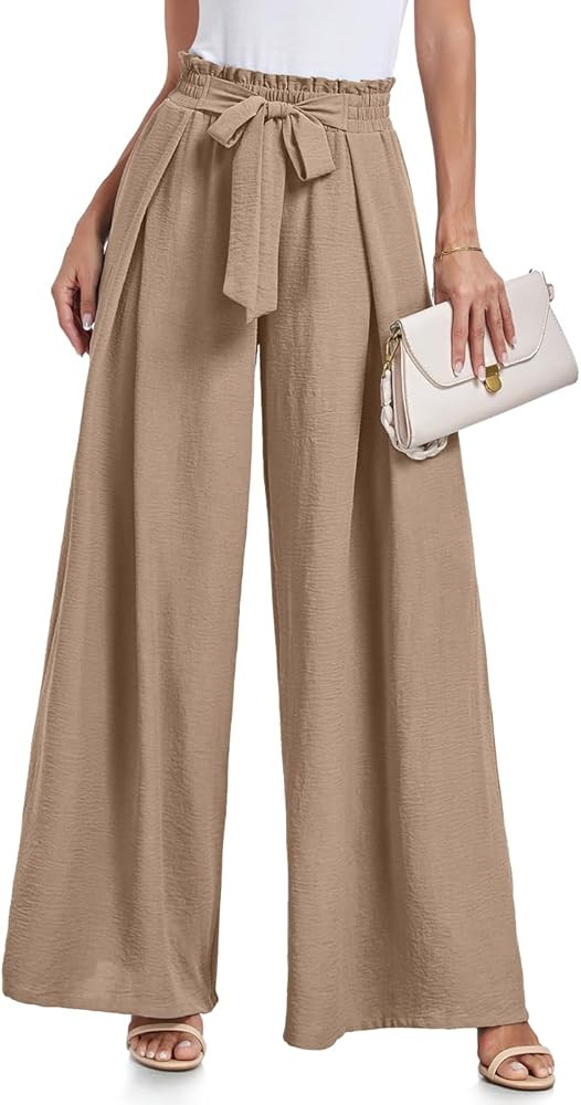 Lepunuo Wide Leg Pants for Women High Waisted Palazzo Pants Work Casual Flowy Tie Knot Trousers w... | Amazon (US)