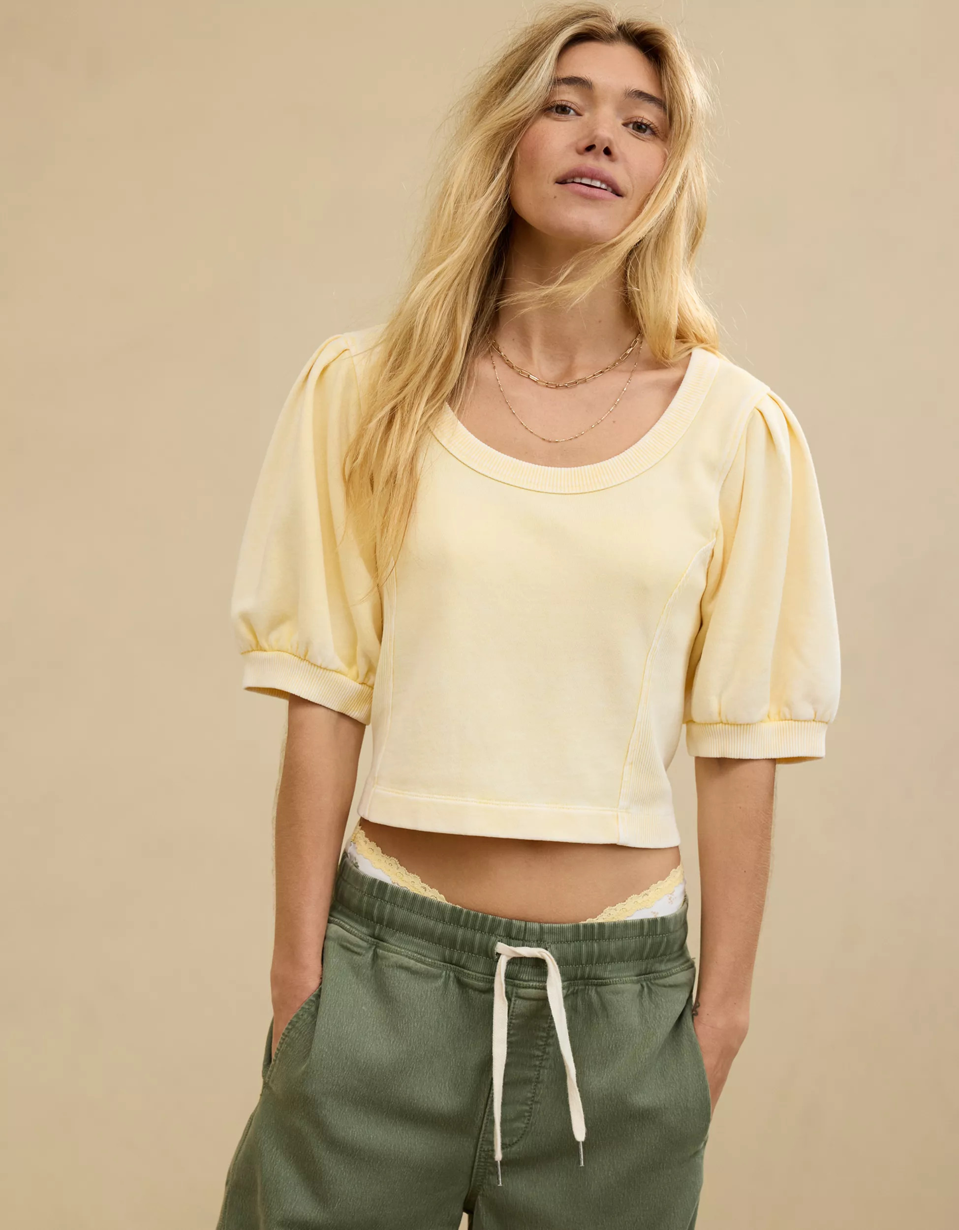 Aerie Seams Right Short Sleeve Sweatshirt | American Eagle Outfitters (US & CA)