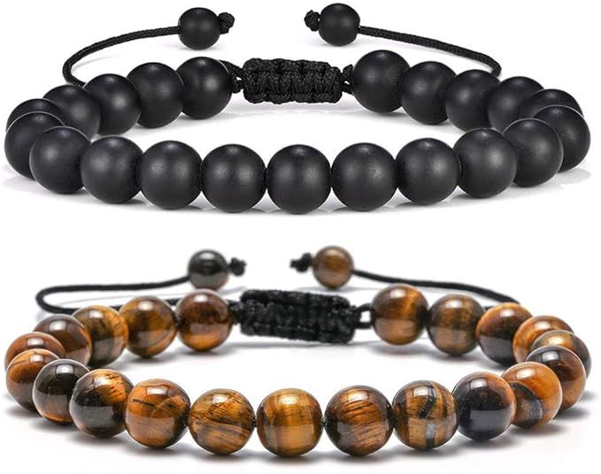 Tiger Eye Mens Bracelet Gifts - 8mm Tiger Eye Lava Rock Stone Mens Anxiety Bracelets, Stress Reli... | Amazon (US)