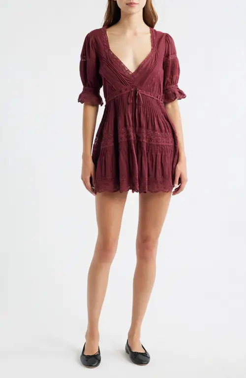 LoveShackFancy Lilias Lace Cotton Minidress in Spiced Berry at Nordstrom, Size 00 | Nordstrom