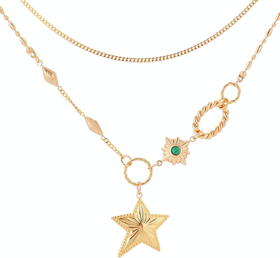 Dainty Gold Necklace for Women - Star Necklace, Starfish Pendant, Non-Tarnish 14K Gold Plated Cha... | Amazon (US)