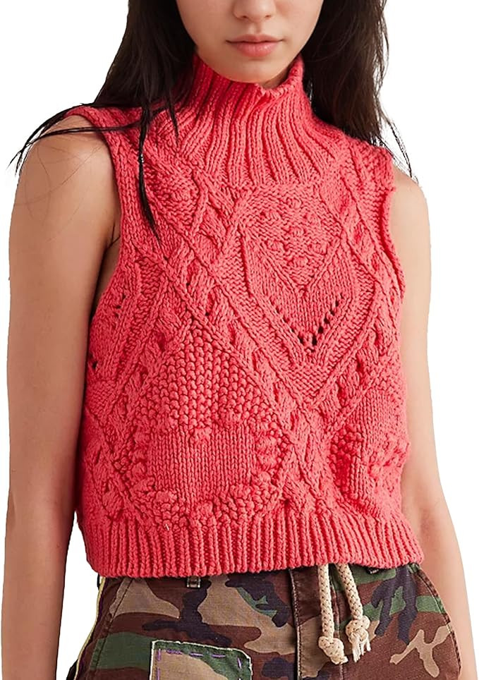 Hixiaohe Turtleneck Crochet Sweater Vest Fall Fashion Knit Sleeveless Tank Tops for Women Lightwe... | Amazon (US)