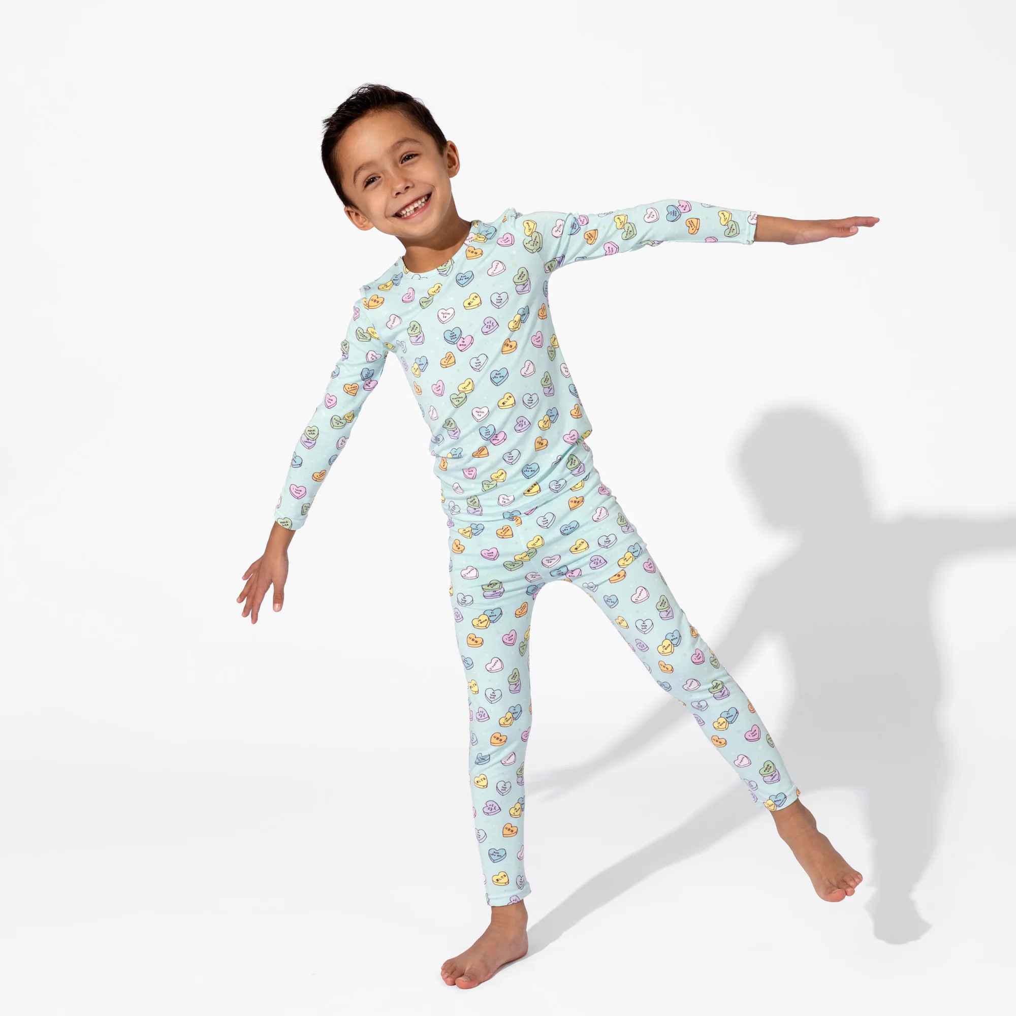 Candy Hearts Blue Bamboo Kids Pajamas | Bellabu Bear