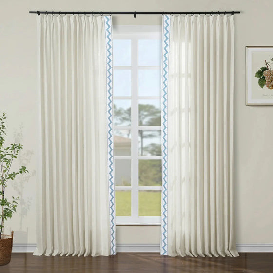Liz Linen Curtains with Border Trim (Sold per Pair) | TWOPAGES