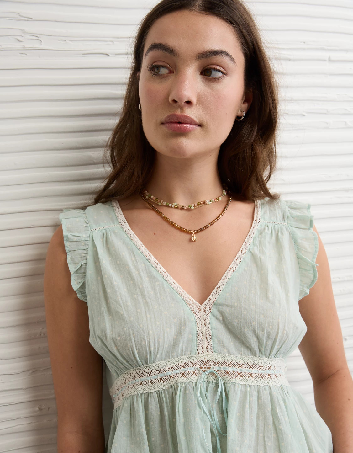 AE Lace Trim Flutter Sleeve Blouse | American Eagle Outfitters (US & CA)