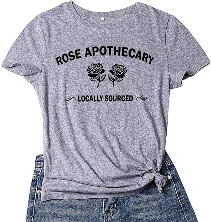 KAPUCTW Womens T Shirts Printed Rose Apothecary Graphic Tees Summer Funny Short Sleeve Tops | Amazon (US)