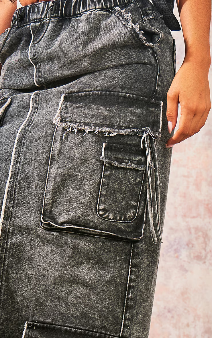 Grey Denim Cargo Maxi Skirt | PrettyLittleThing UK