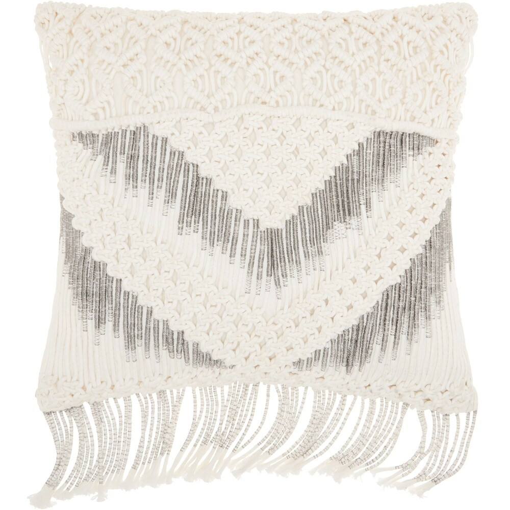 Mina Victory White Macrame Chevron Tassel Throw Pillow (20-Inch X 20-Inch) (20" x 20" - White) | Bed Bath & Beyond