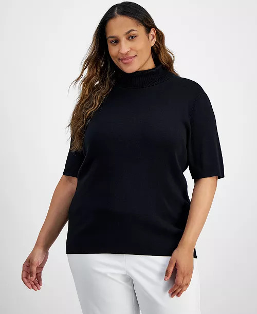 Plus Size Half-Sleeve Turtleneck Sweater | Macy's