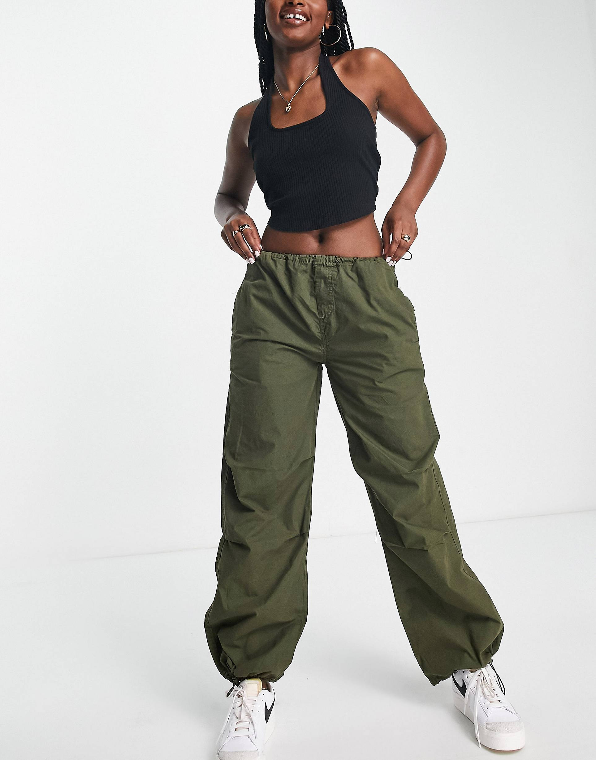 Stradivarius STR oversized parachute pants in khaki | ASOS (Global)