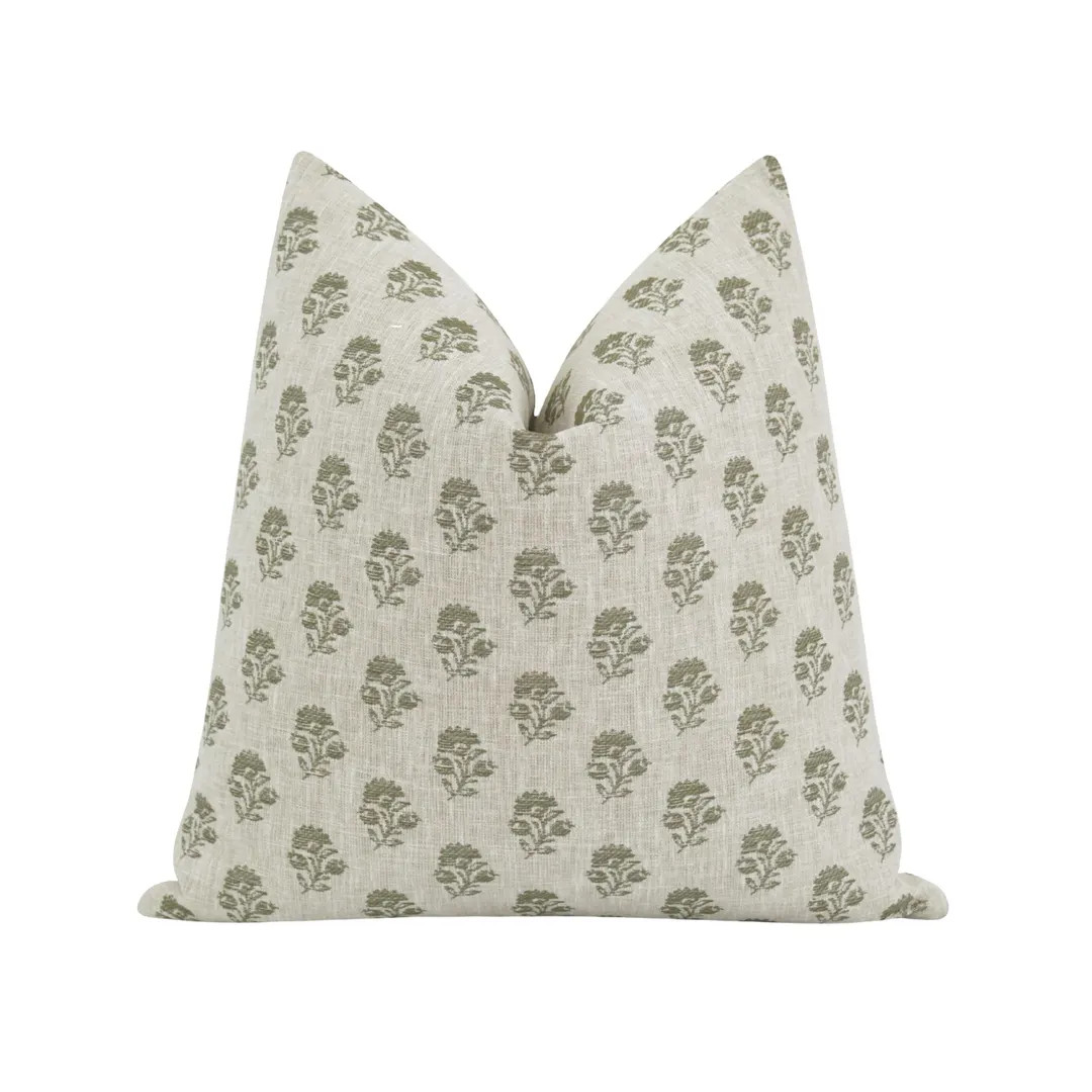 Jacquard Pillow Cover in Sage Green • Subtle Floral Motif on Linen Color Background • Neutral... | Etsy (US)