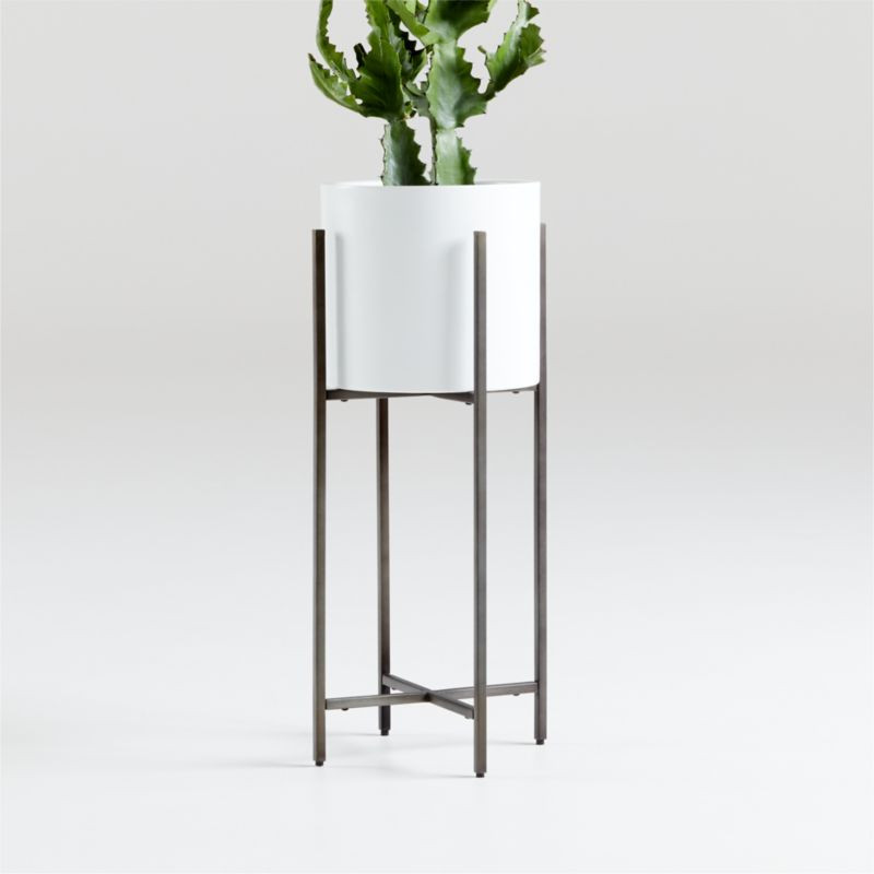 Dundee White Round Indoor/Outdoor Planter with Short Stand + Reviews | Crate & Barrel | Crate & Barrel
