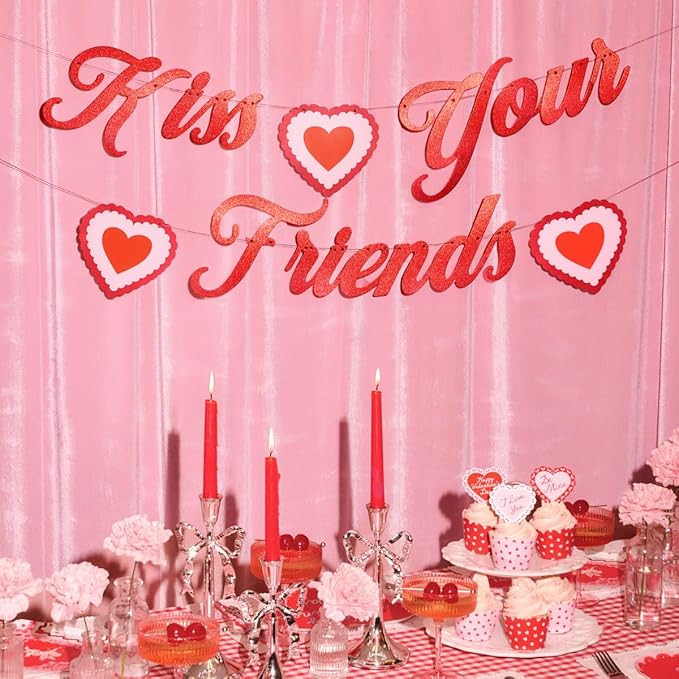 xo, Fetti Kiss Your Friends Banner | Galentine's Red glitter, Valentine Banner, Vday decor, Party... | Amazon (US)