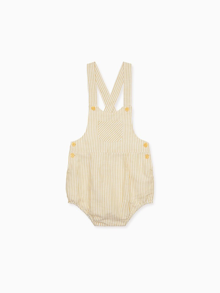Yellow Stripe Nogal Baby Romper Dungarees | La Coqueta