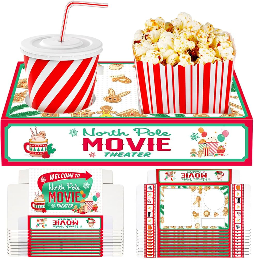 20 Pcs Christmas Party Supplies Movie Night Paper Snack Trays Popcorn Candy Holder Movie Theater ... | Amazon (US)