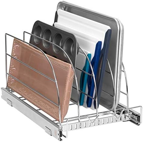 Pull Out Organizer Rack for Bakeware - Sliding Kitchen Cabinet Organizers and Storage Rack for Cu... | Amazon (US)